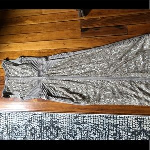 Tadashi Shoji tan lace floor length dress size 12